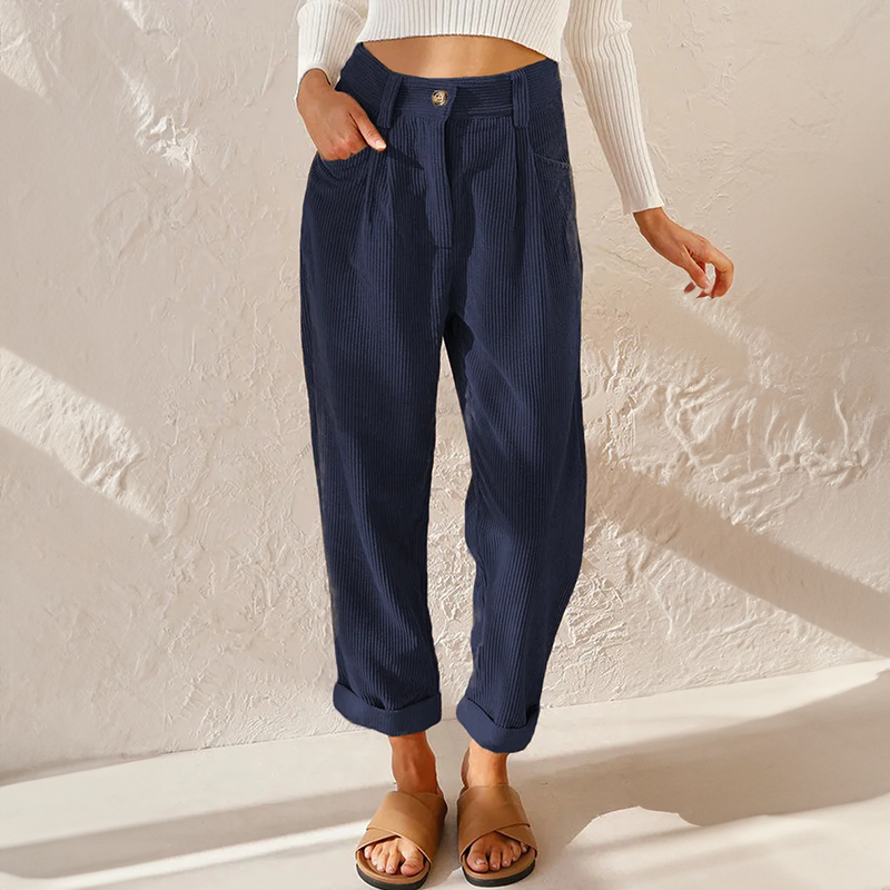 High Waist Corduroy Trousers for Women - Relaxed Tapered Leg Pants 4