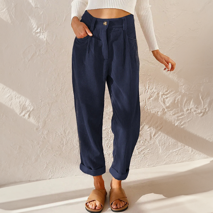 High Waist Corduroy Trousers for Women - Relaxed Tapered Leg Pants 4