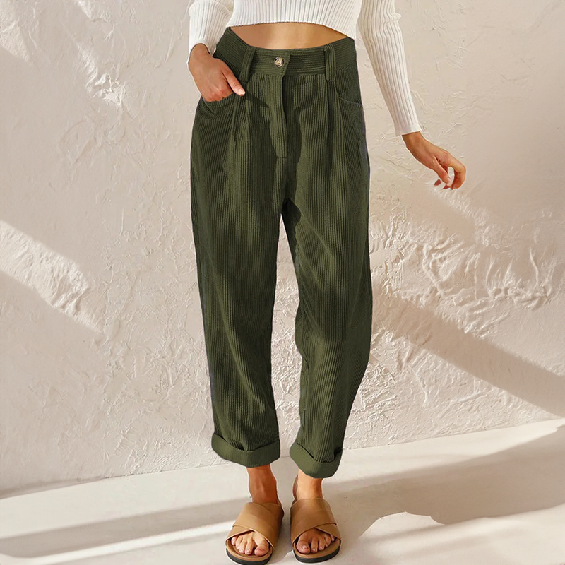 High Waist Corduroy Trousers for Women - Relaxed Tapered Leg Pants 5