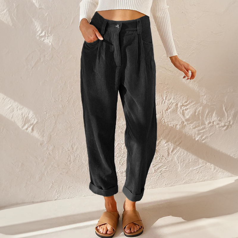 High Waist Corduroy Trousers for Women - Relaxed Tapered Leg Pants 6