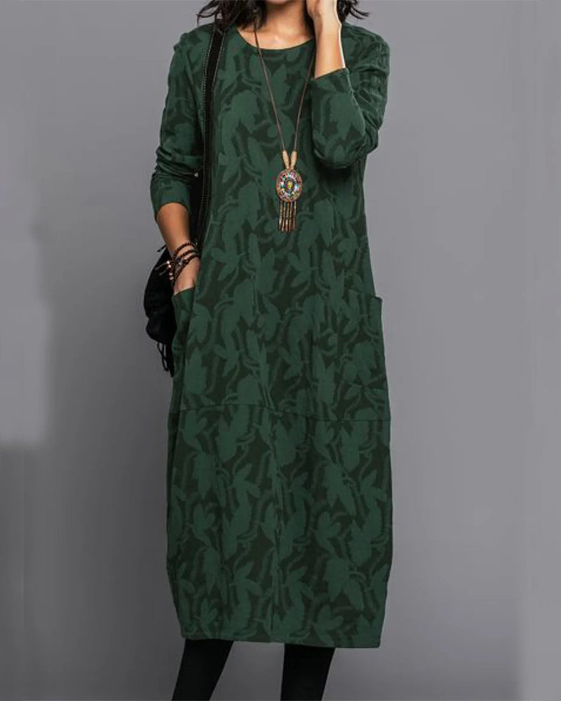 Long Sleeve Midi Dress for Women with Pockets Comfortable Loose Fit 0