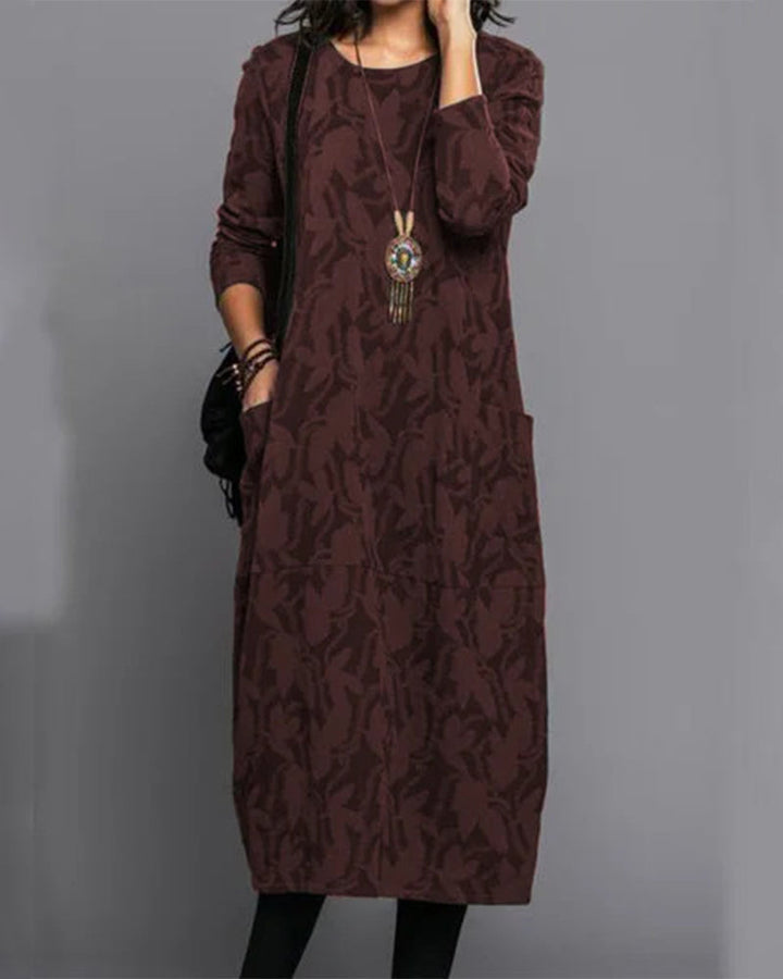 Long Sleeve Midi Dress for Women with Pockets Comfortable Loose Fit 1