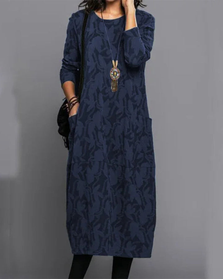 Long Sleeve Midi Dress for Women with Pockets Comfortable Loose Fit 3