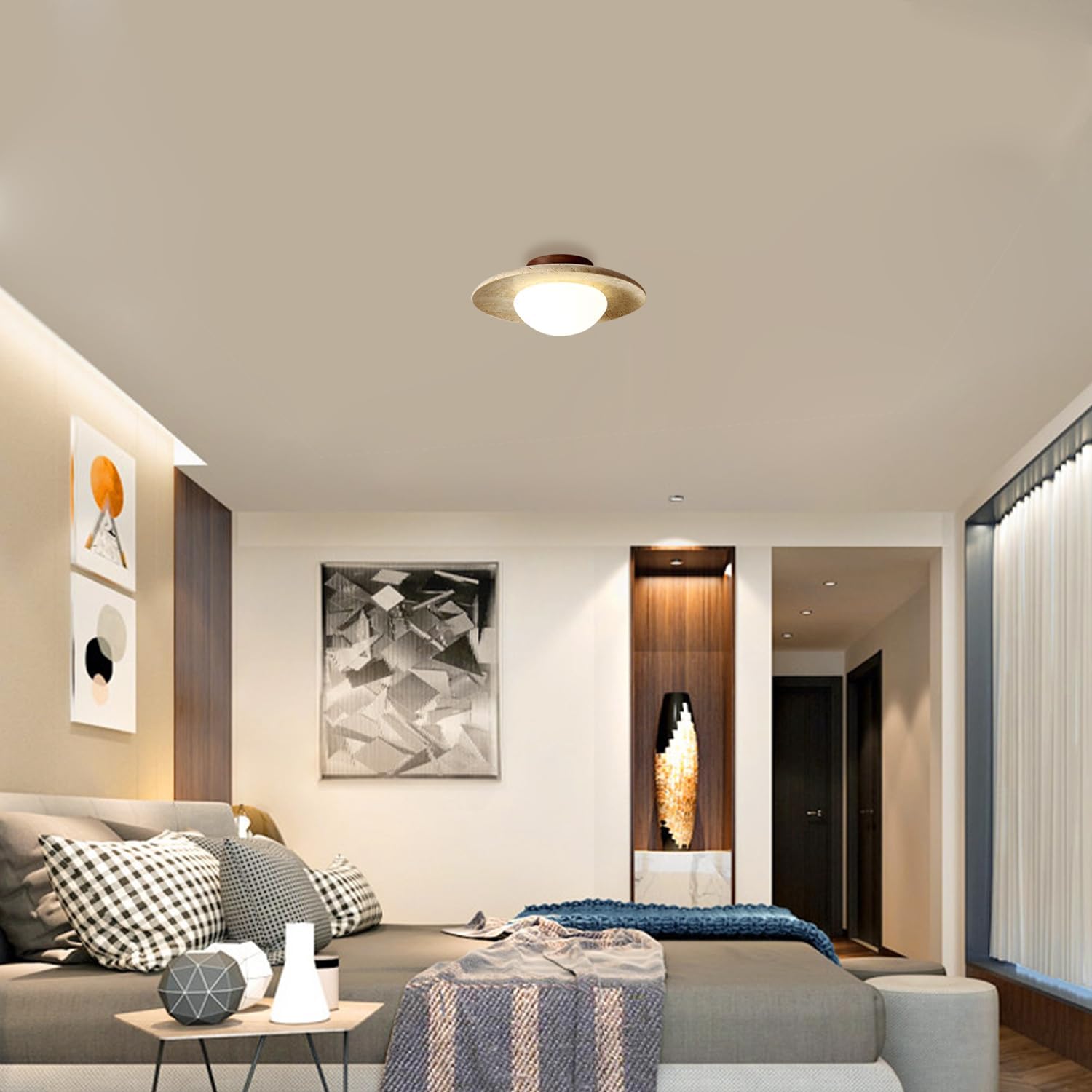 Lyonea - Minimalistisk LED-taklampa i travertin 2