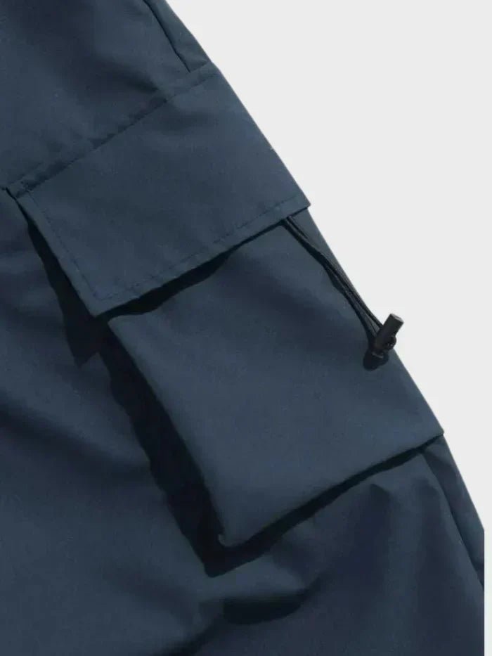 Men's Black Cargo Pants with Elastic Waistband and Adjustable Toggles - Comfortable Wide-Leg Mens Cargo Trousers 5