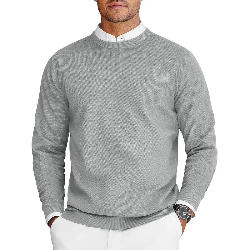 Men's Lightweight Knitted Sweater with Round Neck and Long Sleeves for Casual Styling 0