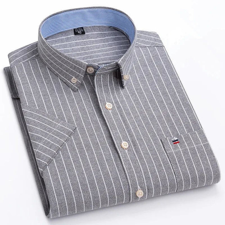 Men's Striped Short Sleeve Button-Up Shirt Casual Tailored Fit 0