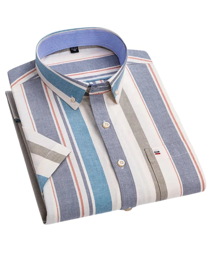 Men's Striped Short Sleeve Button-Up Shirt Casual Tailored Fit 1