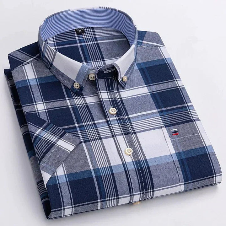 Men's Striped Short Sleeve Button-Up Shirt Casual Tailored Fit 12