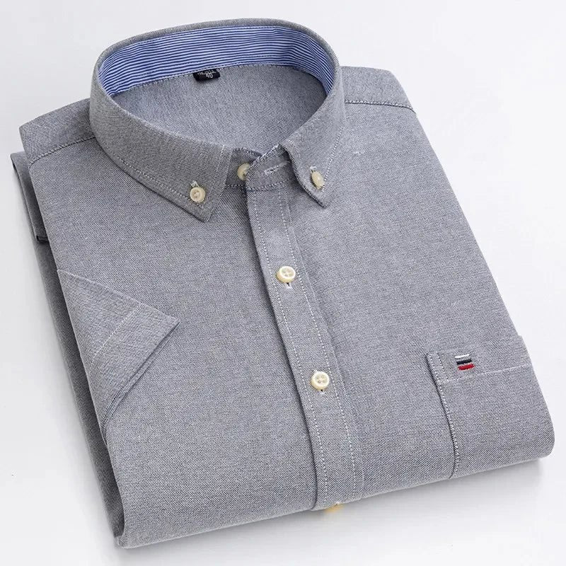 Men's Striped Short Sleeve Button-Up Shirt Casual Tailored Fit 13