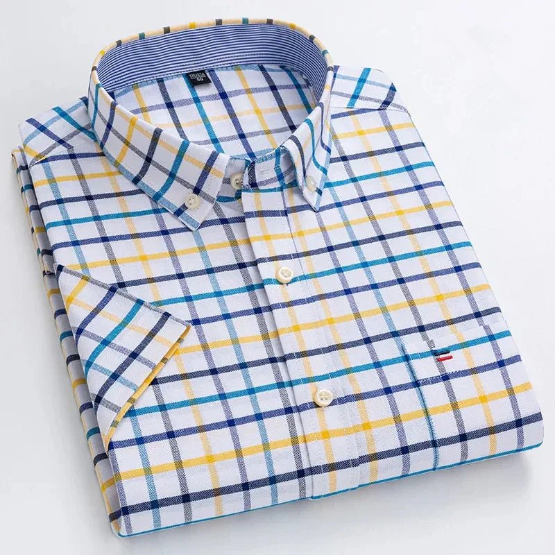 Men's Striped Short Sleeve Button-Up Shirt Casual Tailored Fit 3