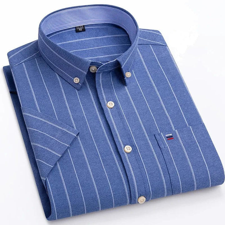 Men's Striped Short Sleeve Button-Up Shirt Casual Tailored Fit 4