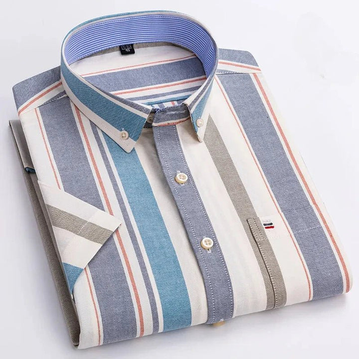 Men's Striped Short Sleeve Button-Up Shirt Casual Tailored Fit 8