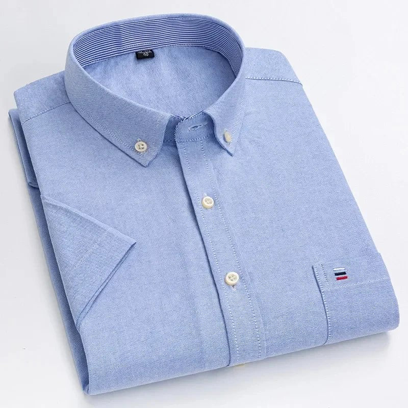 Men's Striped Short Sleeve Button-Up Shirt Casual Tailored Fit 9