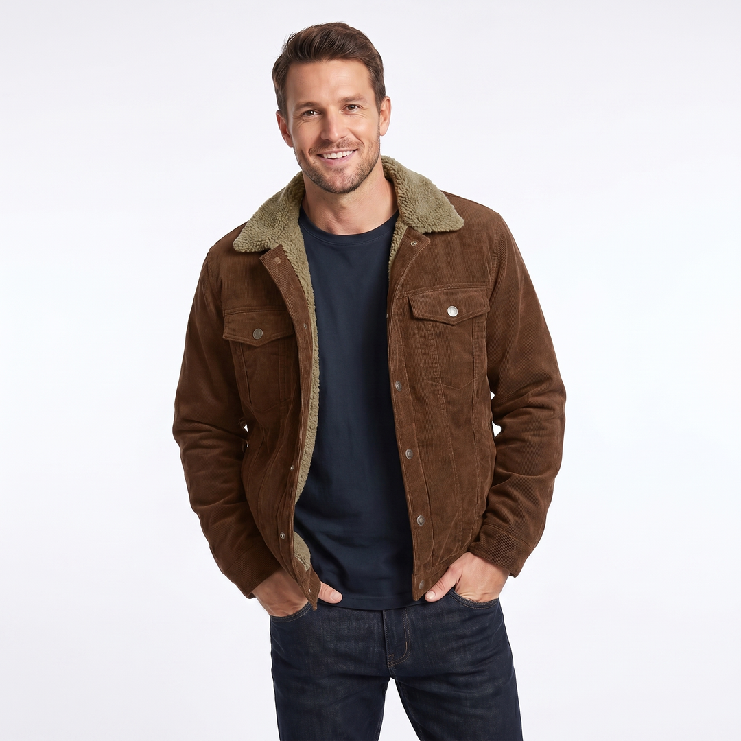 Men's Winter Jacket, Casual Sherpa Corduroy Coat for Autumn, Warm Outdoor Outerwear 3