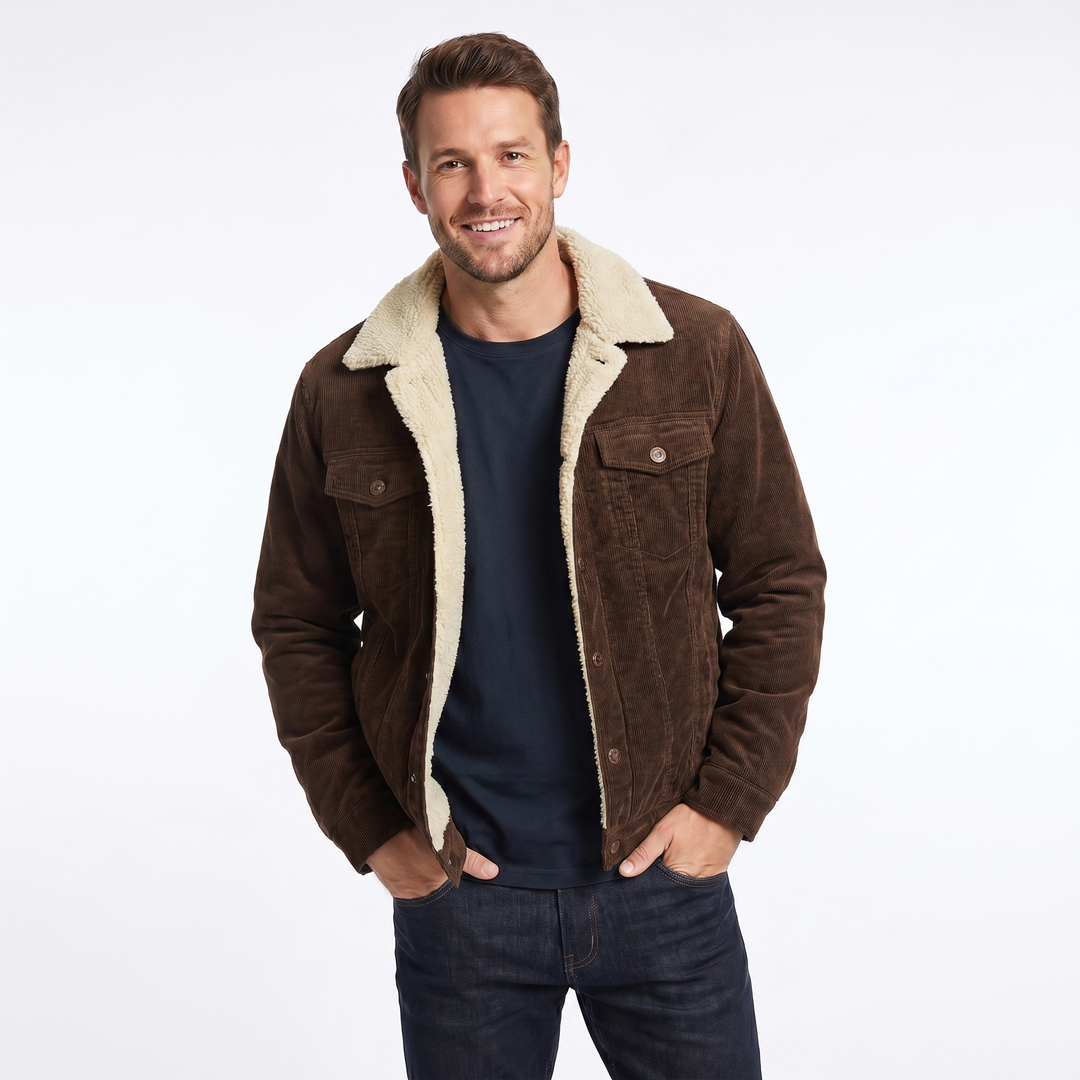 Men's Winter Jacket, Casual Sherpa Corduroy Coat for Autumn, Warm Outdoor Outerwear 4