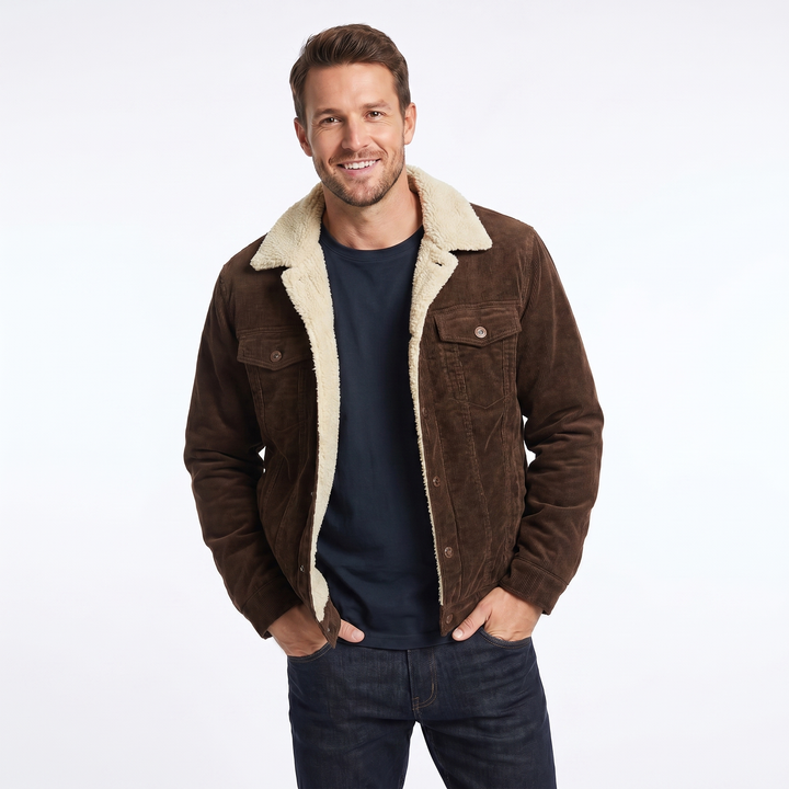 Men's Winter Jacket, Casual Sherpa Corduroy Coat for Autumn, Warm Outdoor Outerwear 4