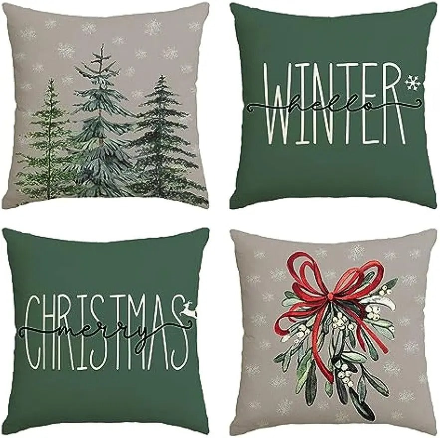 MerryCushion – Grönt julkuddfodral med festlig broderi 2