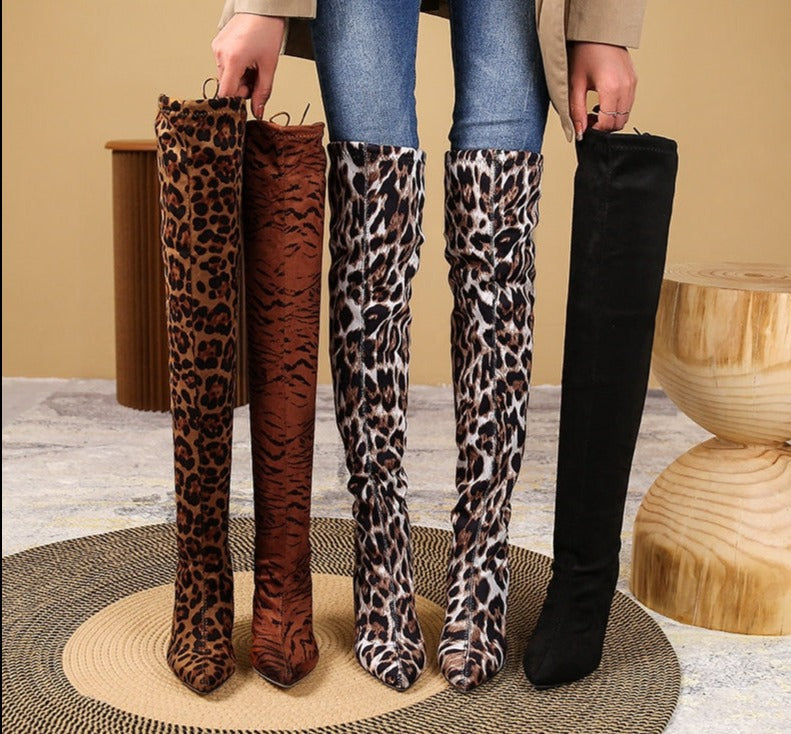 Orthopedic Knee Boots with Arch Support in Black and Animal Prints for Women 1