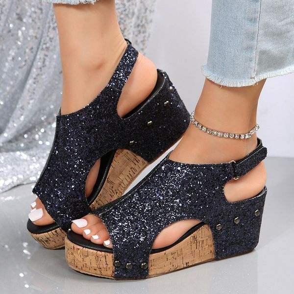 Orthopedic Women’s Sandals with Arch Support Glitter Wedge Heel for Summer 0
