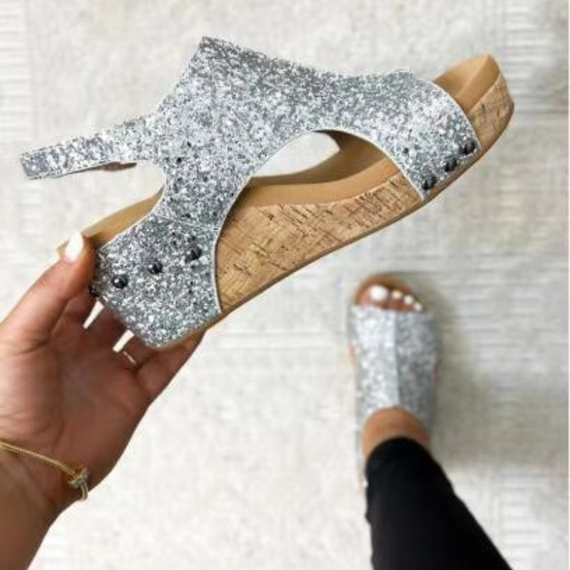 Orthopedic Women’s Sandals with Arch Support Glitter Wedge Heel for Summer 2