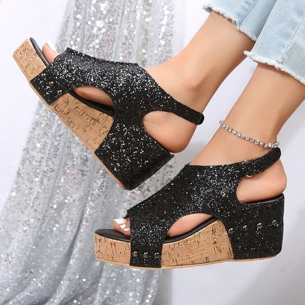 Orthopedic Women’s Sandals with Arch Support Glitter Wedge Heel for Summer 3