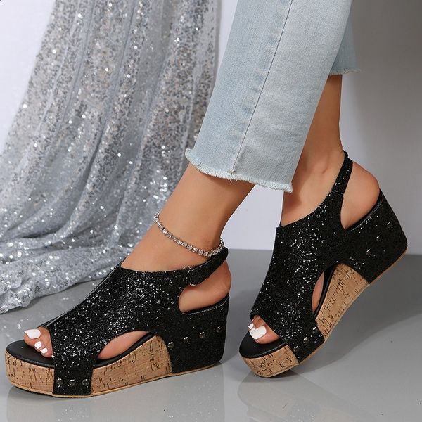 Orthopedic Women’s Sandals with Arch Support Glitter Wedge Heel for Summer 4