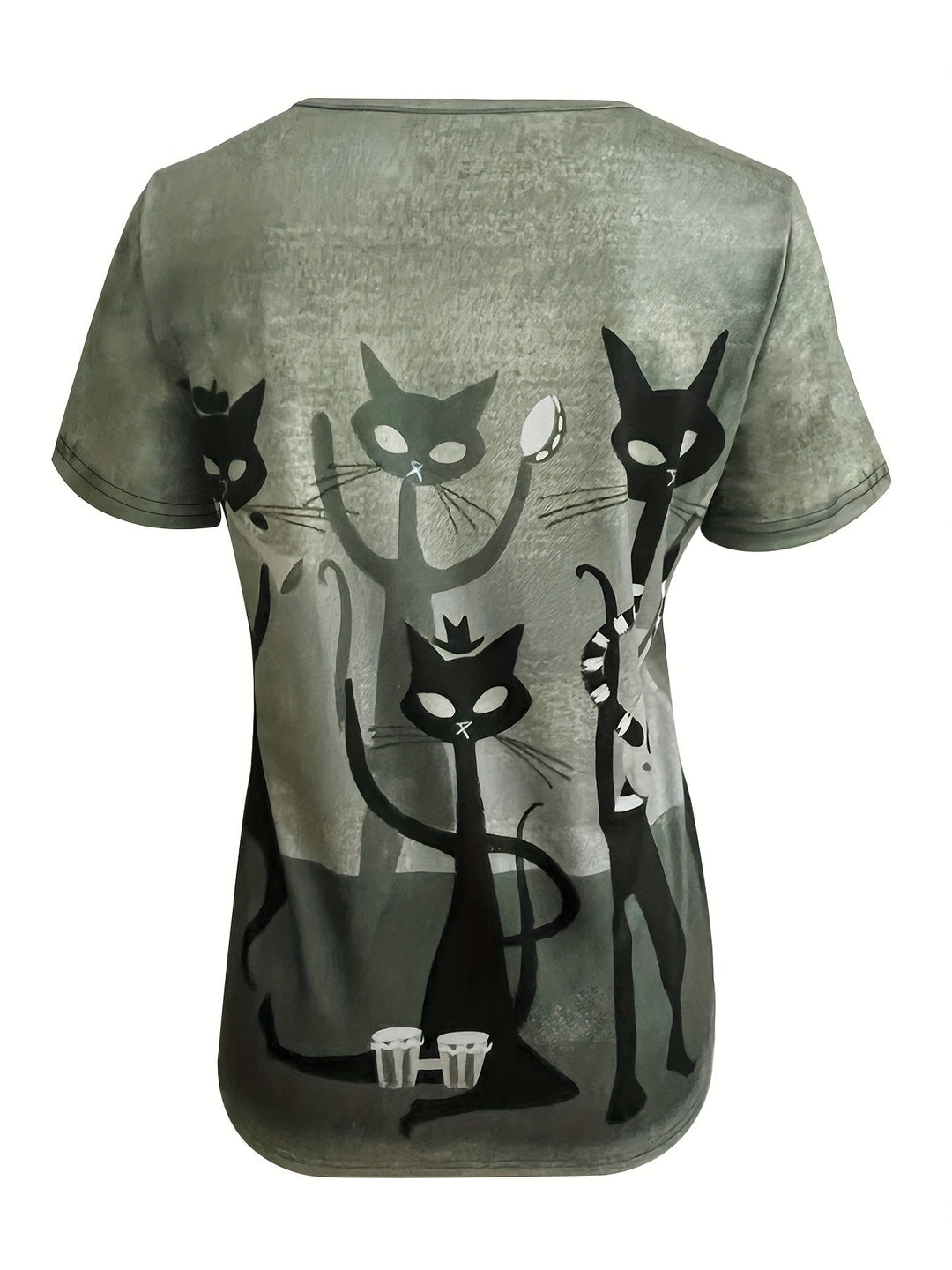 Oversized Women’s Cat Motif Shirt Vintage Art Print Casual Top 1