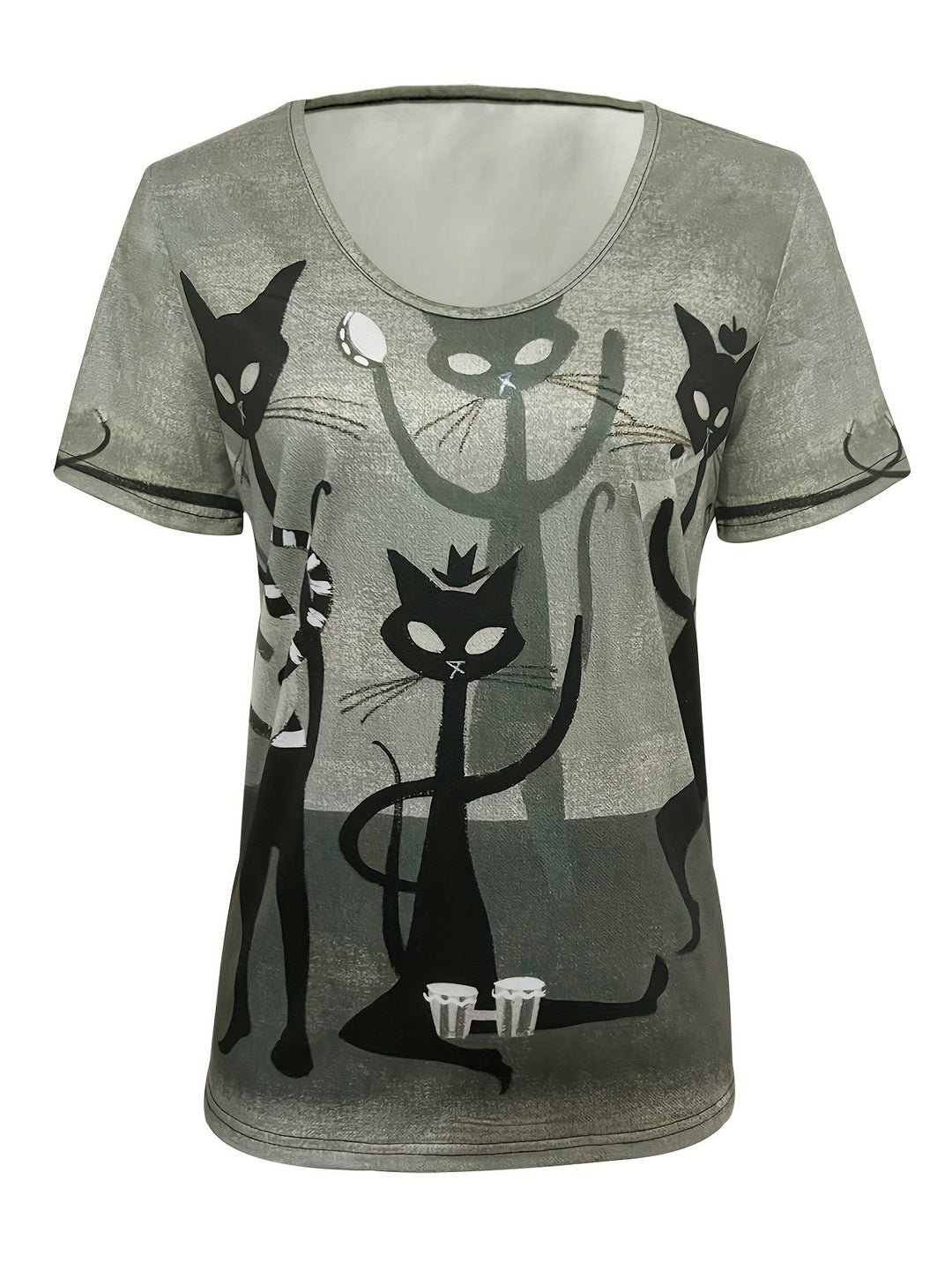 Oversized Women’s Cat Motif Shirt Vintage Art Print Casual Top 2