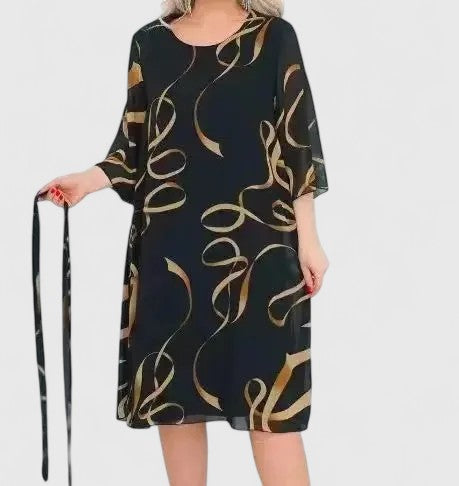 Plus Size Comfortable Dress with Striped Sleeves for Versatile Style 1