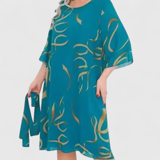 Plus Size Comfortable Dress with Striped Sleeves for Versatile Style 2