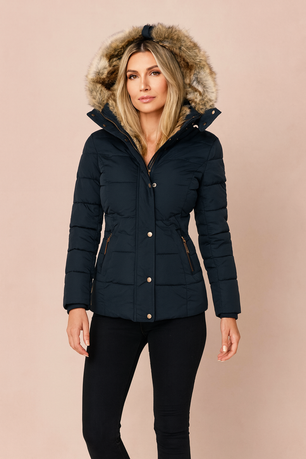 Puffer Jacket Women, Fitted Hooded Quilted Winter Coats for Women, Insulated Outerwear 1
