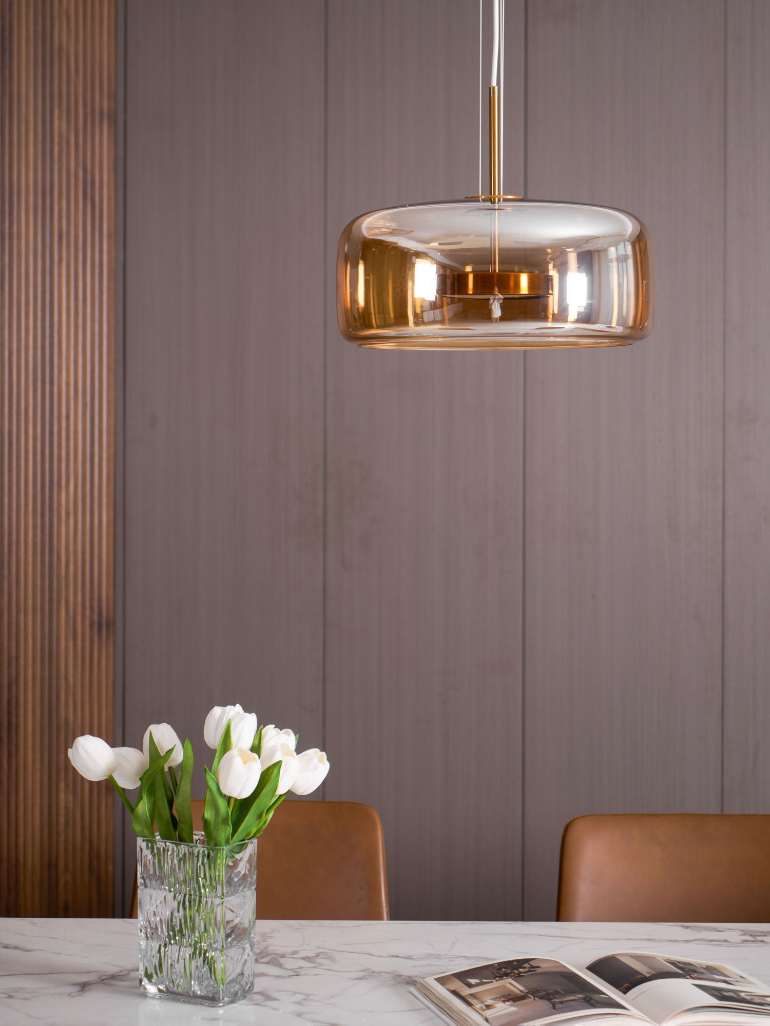 Smoked Glass Ceiling Light Pendant – Adjustable Height Modern Fixture for Home Decor 7