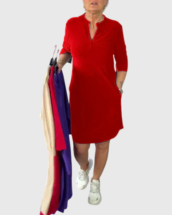 Solid V-Neck Dress for Effortless Elegance and Versatile Style 1