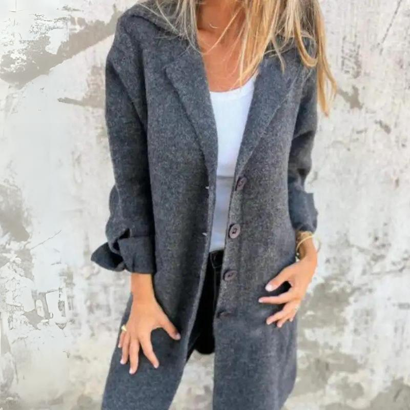 Stylish Long Women's Coat with Elegant Buttons for Casual Outings - Cozy and Timeless Design 1