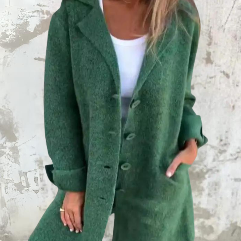 Stylish Long Women's Coat with Elegant Buttons for Casual Outings - Cozy and Timeless Design 3