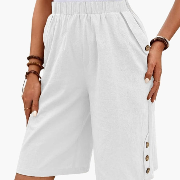 Stylish Women's Shorts with Elastic Waist and Button Accents for Summer Casual Wear 4