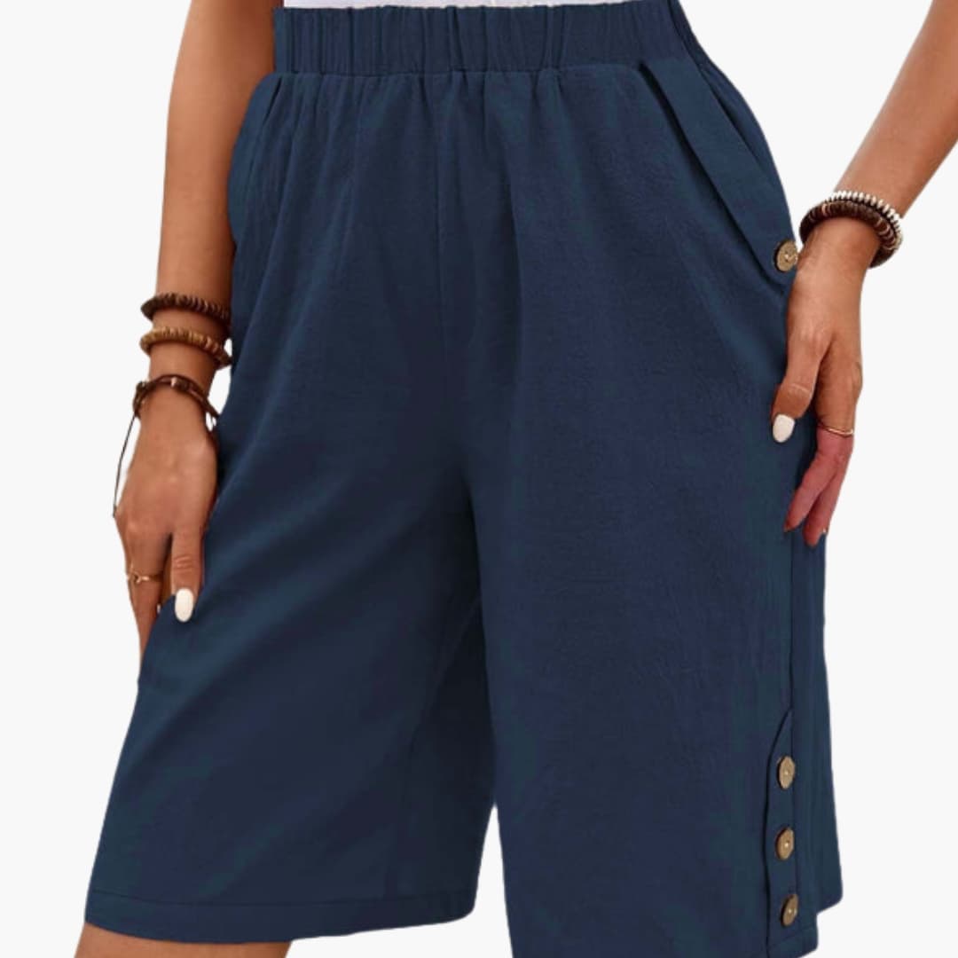 Stylish Women's Shorts with Elastic Waist and Button Accents for Summer Casual Wear 5