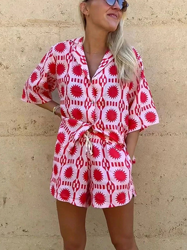 Summer Breeze Two-Piece Set for Women - Floral Shirt & Comfortable Shorts 0