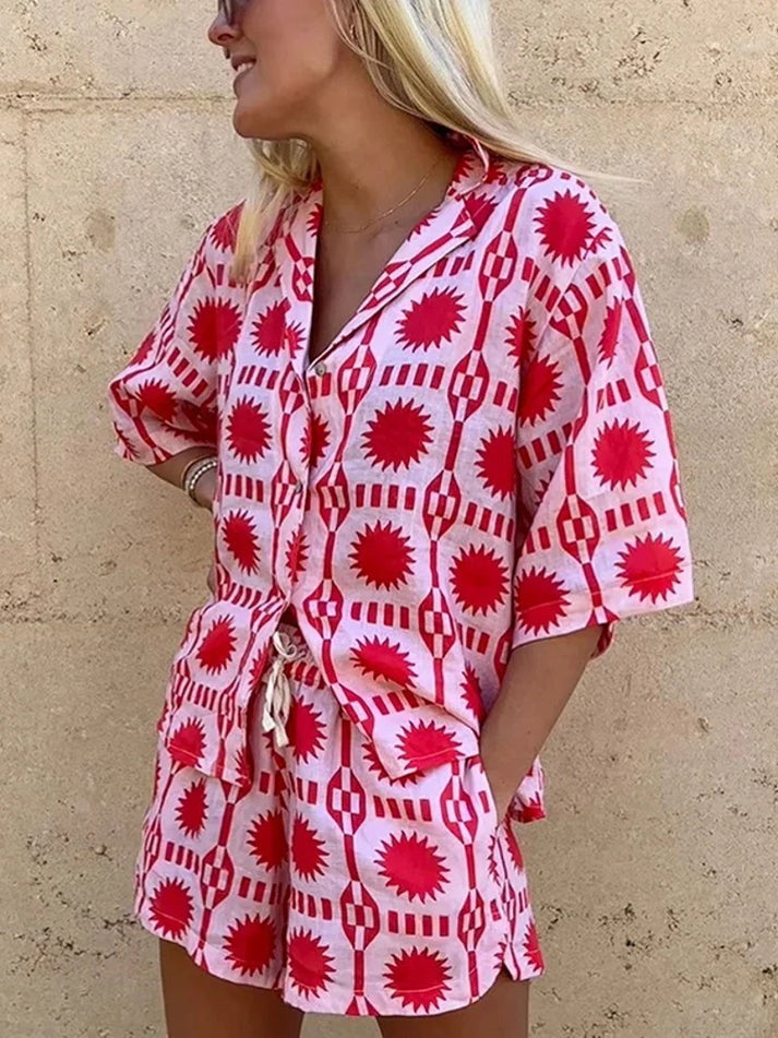 Summer Breeze Two-Piece Set for Women - Floral Shirt & Comfortable Shorts 1