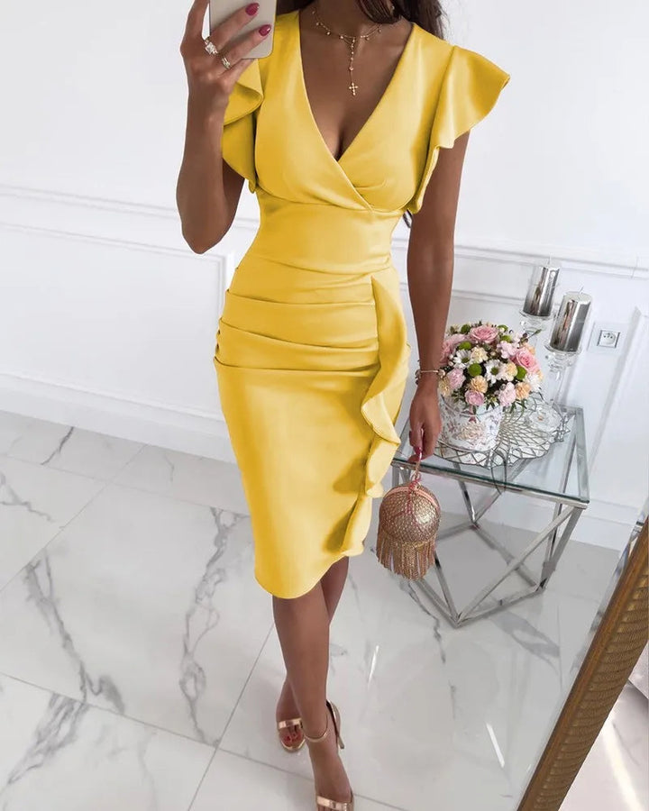 Summer Dresses for Women - Elegant Fitted Bodycon Dress with Ruffle Hem & Butterfly Sleeves, Perfect for Parties and Daytime Events 4