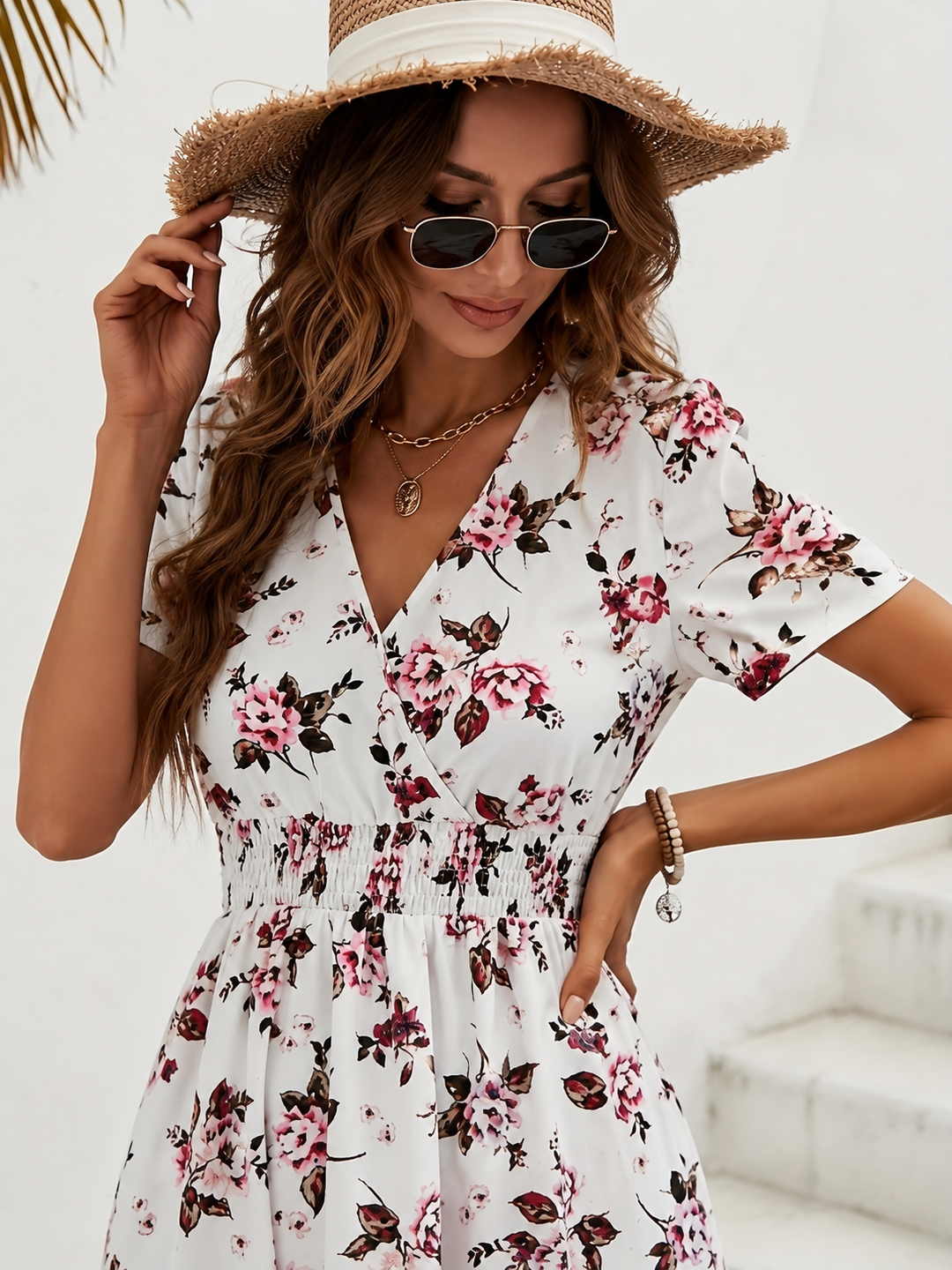 Elegant Summer Midi Dress with V-Neck and A-Line Skirt