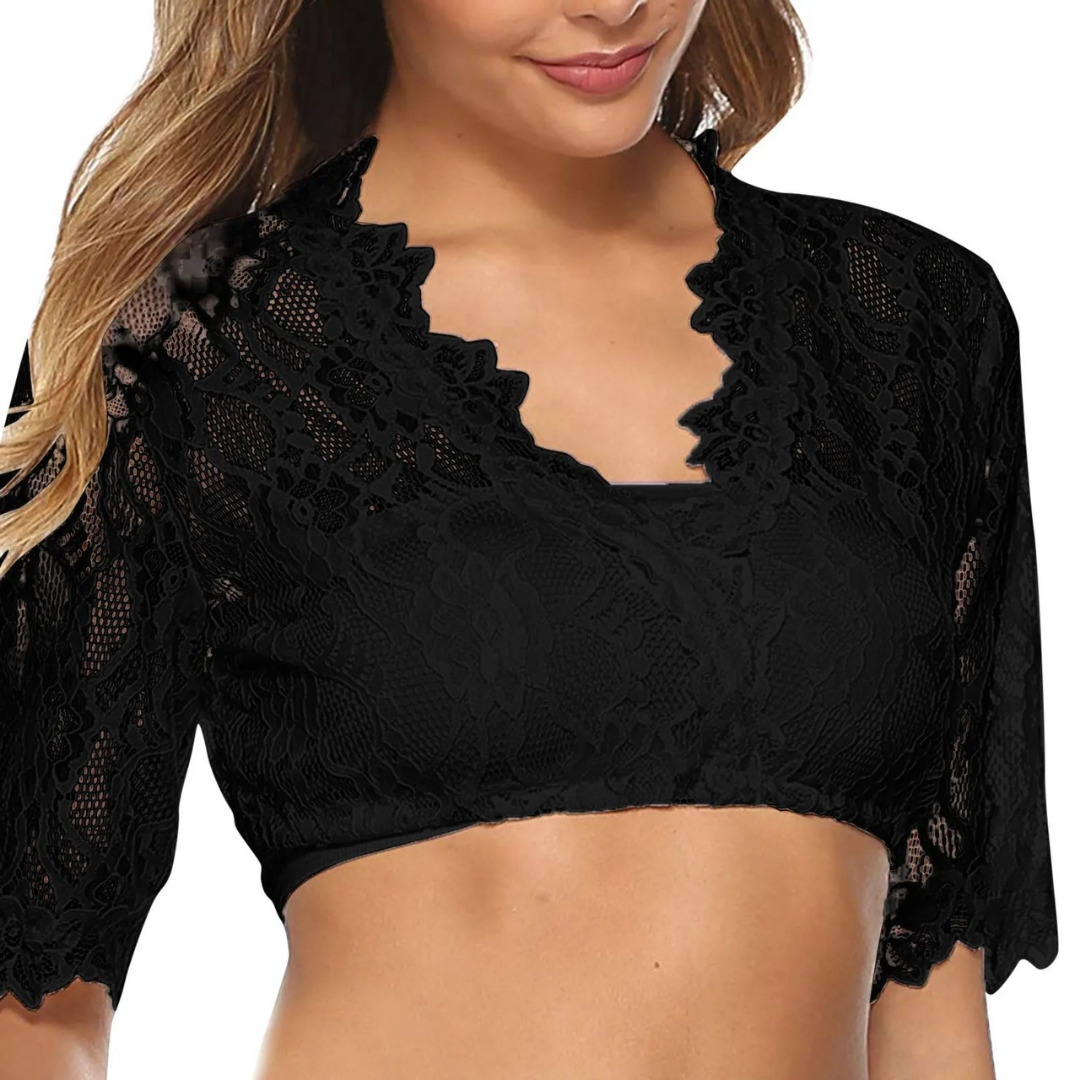 Traditionell blus med spets och halvlånga ärmar i dirndl-stil 0