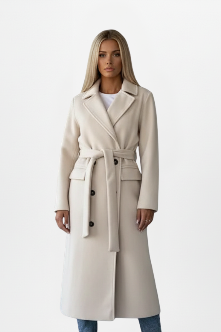 Trench Coat Women Double Breasted Mid-Length Winter Outerwear with Adjustable Waist Belt 0