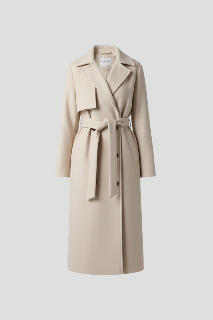 Trench Coat Women Double Breasted Mid-Length Winter Outerwear with Adjustable Waist Belt 1