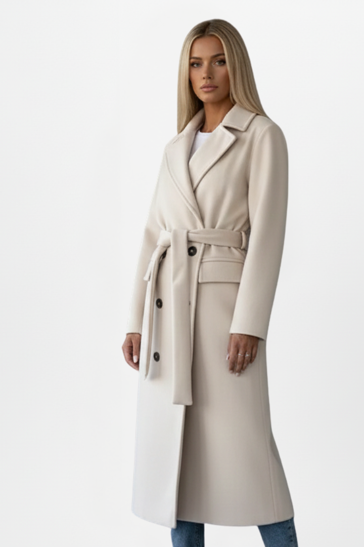 Trench Coat Women Double Breasted Mid-Length Winter Outerwear with Adjustable Waist Belt 2