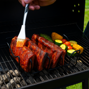 Vertikalt Revbensställ i Svart för Grillning – Utrymmesbesparande Design av Kolstål för Jämn Tillagning 0