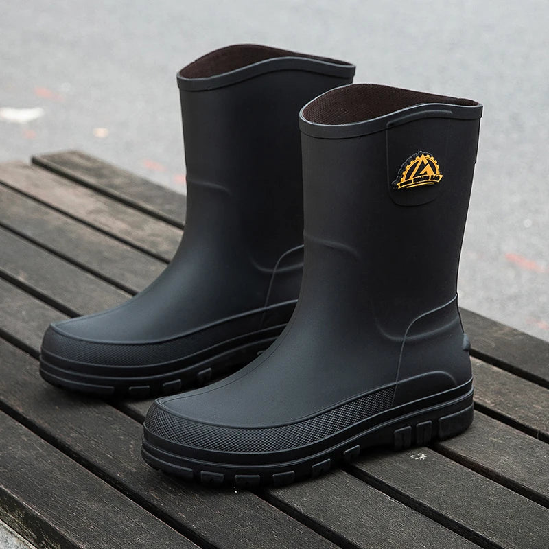 Waterproof Rain Boots for Men with Arch Support, Durable Slip-Resistant Mid-Calf Gumboots for Outdoor Adventures 0