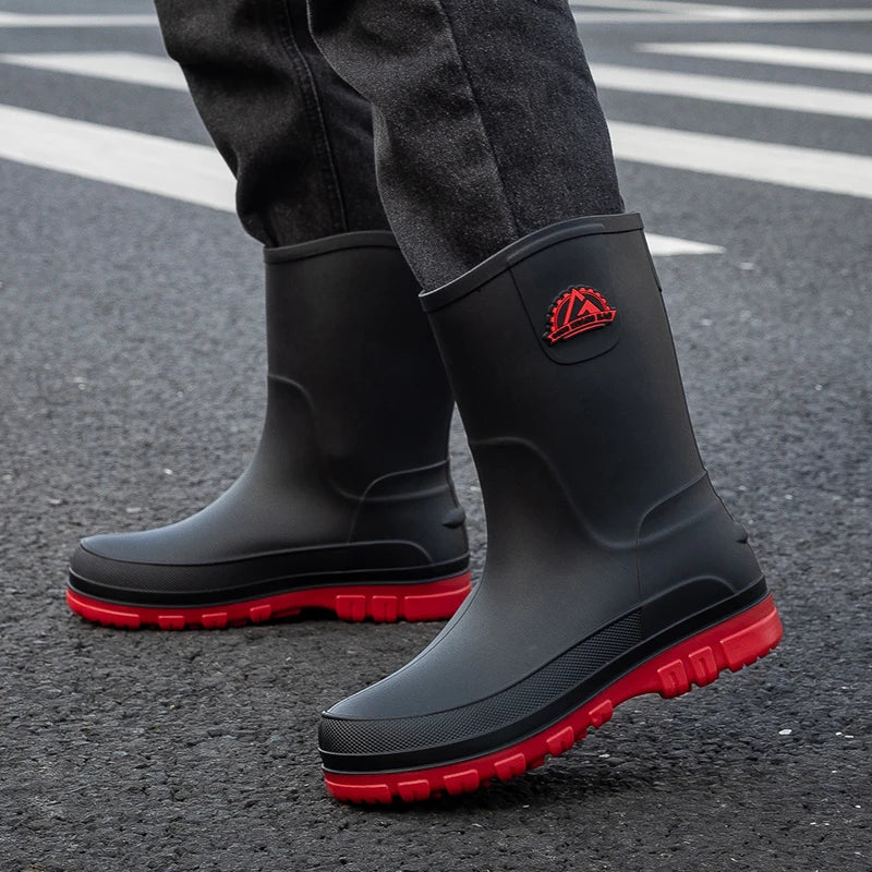 Waterproof Rain Boots for Men with Arch Support, Durable Slip-Resistant Mid-Calf Gumboots for Outdoor Adventures 4