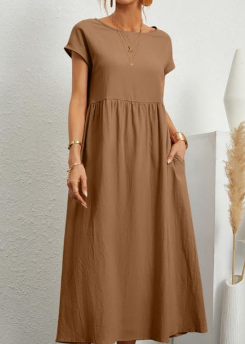 Women's Summer Midi Dress - Casual Comfortable Style with Pockets for Effortless Chic